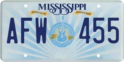 MS license plate AFW455