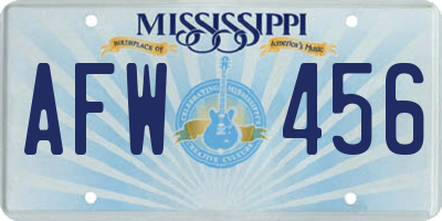 MS license plate AFW456
