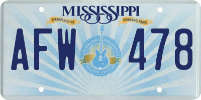 MS license plate AFW478