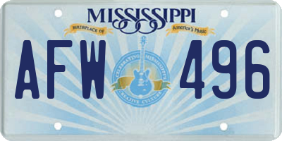MS license plate AFW496