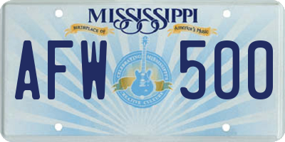 MS license plate AFW500