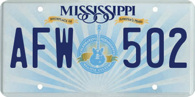 MS license plate AFW502