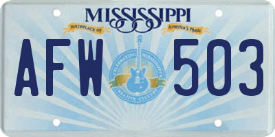 MS license plate AFW503
