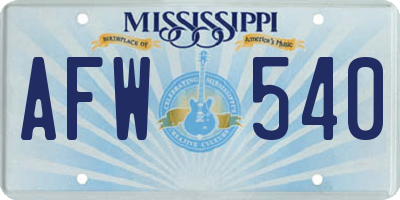 MS license plate AFW540