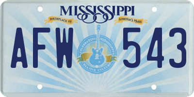 MS license plate AFW543