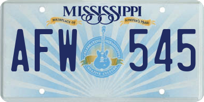 MS license plate AFW545