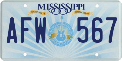 MS license plate AFW567
