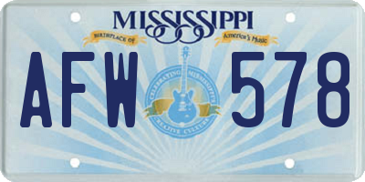 MS license plate AFW578