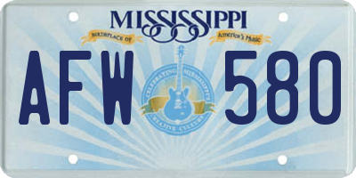 MS license plate AFW580