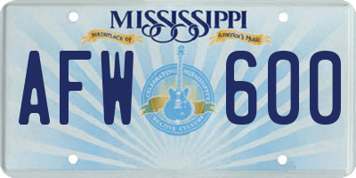 MS license plate AFW600