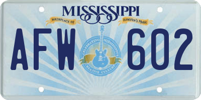 MS license plate AFW602