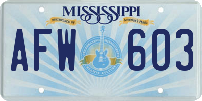 MS license plate AFW603