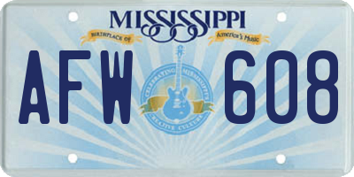 MS license plate AFW608