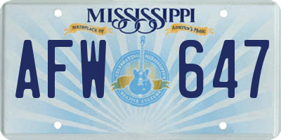 MS license plate AFW647