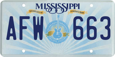 MS license plate AFW663