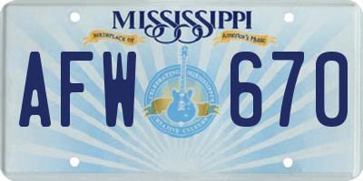MS license plate AFW670