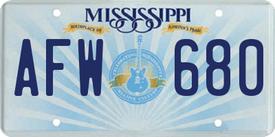 MS license plate AFW680