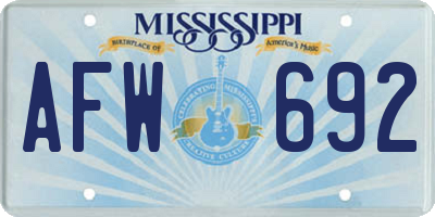 MS license plate AFW692
