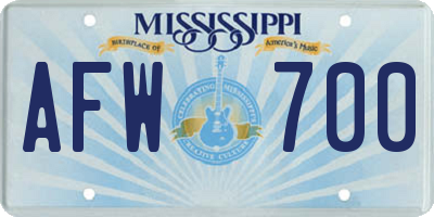 MS license plate AFW700