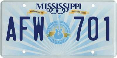 MS license plate AFW701