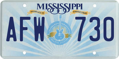 MS license plate AFW730