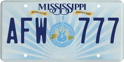 MS license plate AFW777
