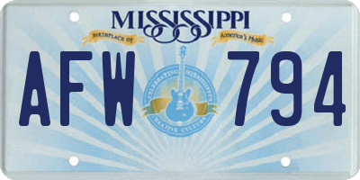 MS license plate AFW794
