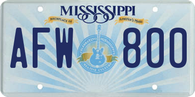 MS license plate AFW800