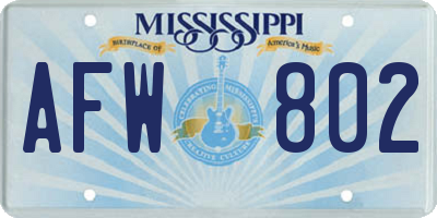 MS license plate AFW802