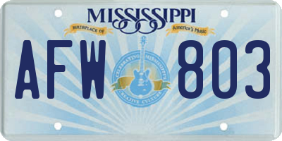MS license plate AFW803