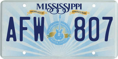 MS license plate AFW807