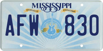 MS license plate AFW830