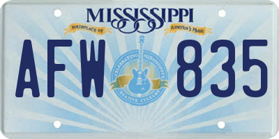 MS license plate AFW835