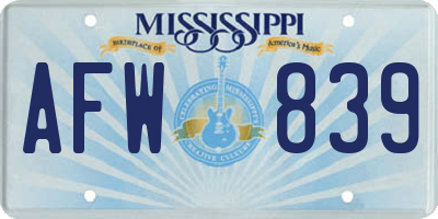MS license plate AFW839