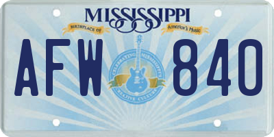 MS license plate AFW840