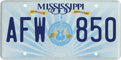 MS license plate AFW850