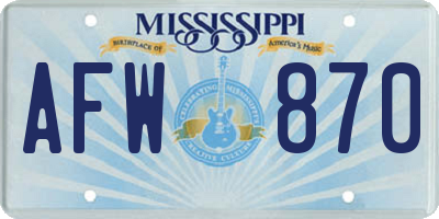 MS license plate AFW870
