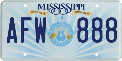 MS license plate AFW888