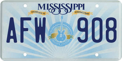 MS license plate AFW908