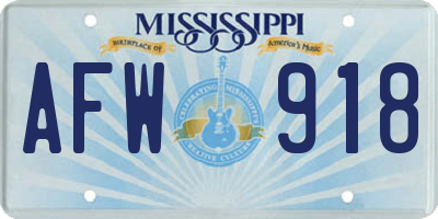 MS license plate AFW918