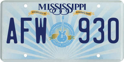 MS license plate AFW930