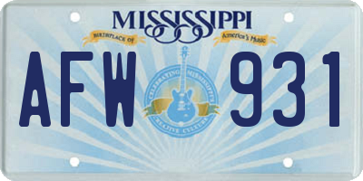 MS license plate AFW931
