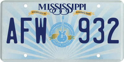 MS license plate AFW932