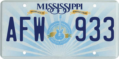 MS license plate AFW933