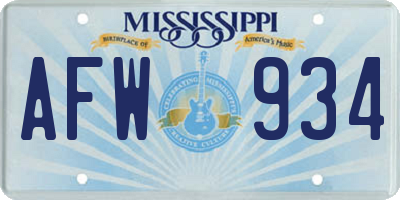 MS license plate AFW934
