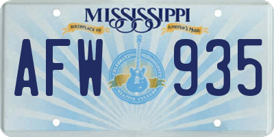MS license plate AFW935