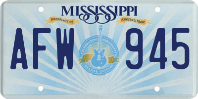 MS license plate AFW945