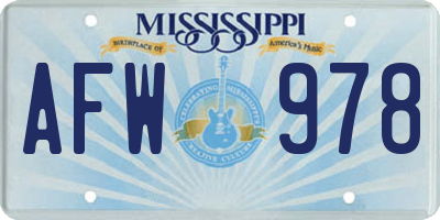 MS license plate AFW978