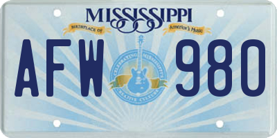 MS license plate AFW980
