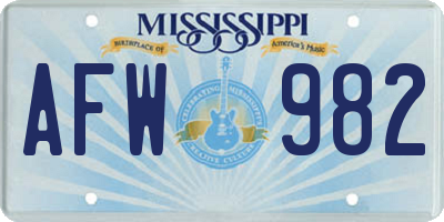 MS license plate AFW982